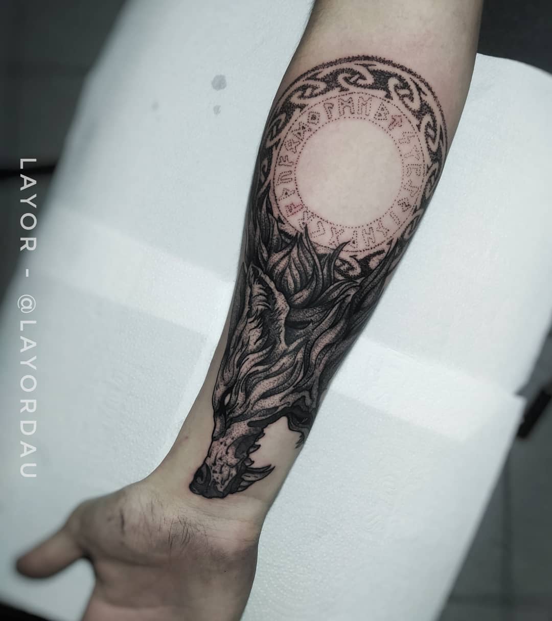 Fenrir fore arm tattoo