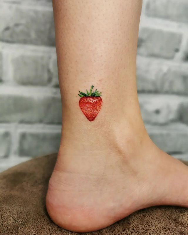 strawberry ankle tattoo