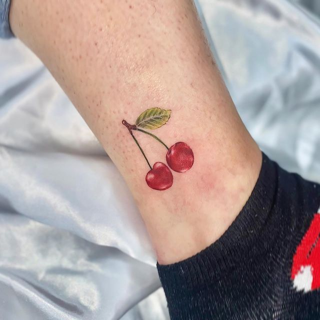 ankle cherry tattoo