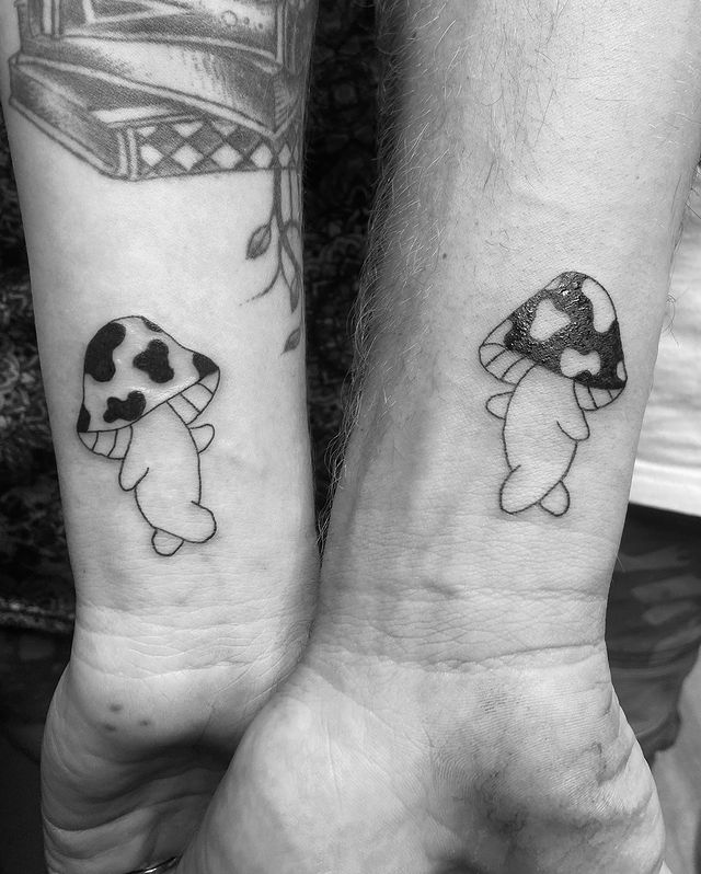 couple mushrooms wrist tattoo