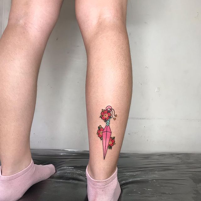 colorful leg kunai tattoo