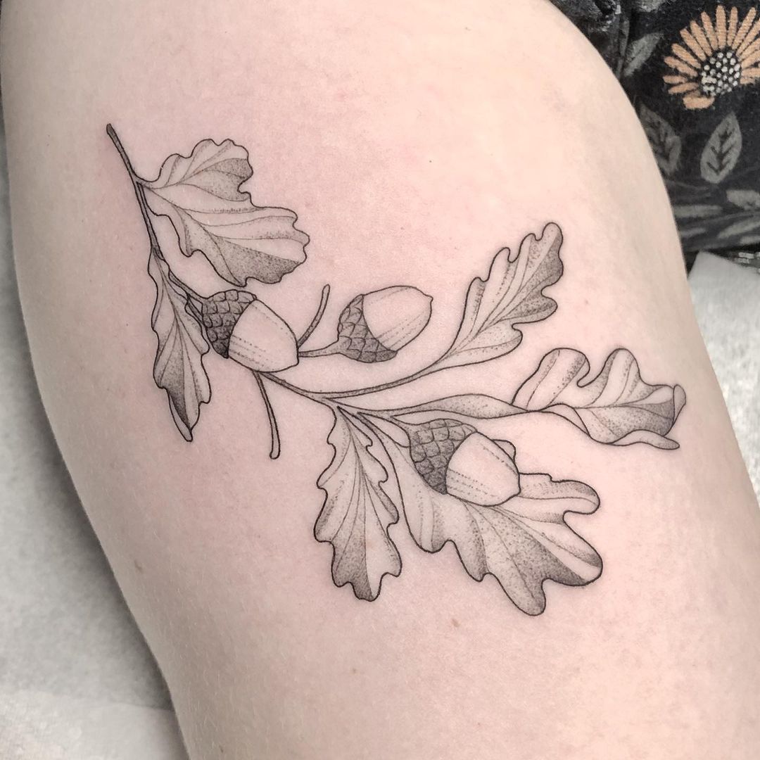 Tattoo Snob on Instagram Autumn Acorn  Oak Leaves tattoo by  leonwalkertattoo at 1873tattooclub in Barnsley UK leonwalkertattoo  leonwalker 1873tattooclub