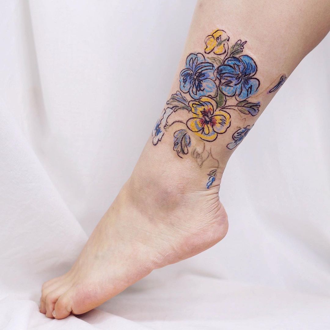 Pansy leg tattoo