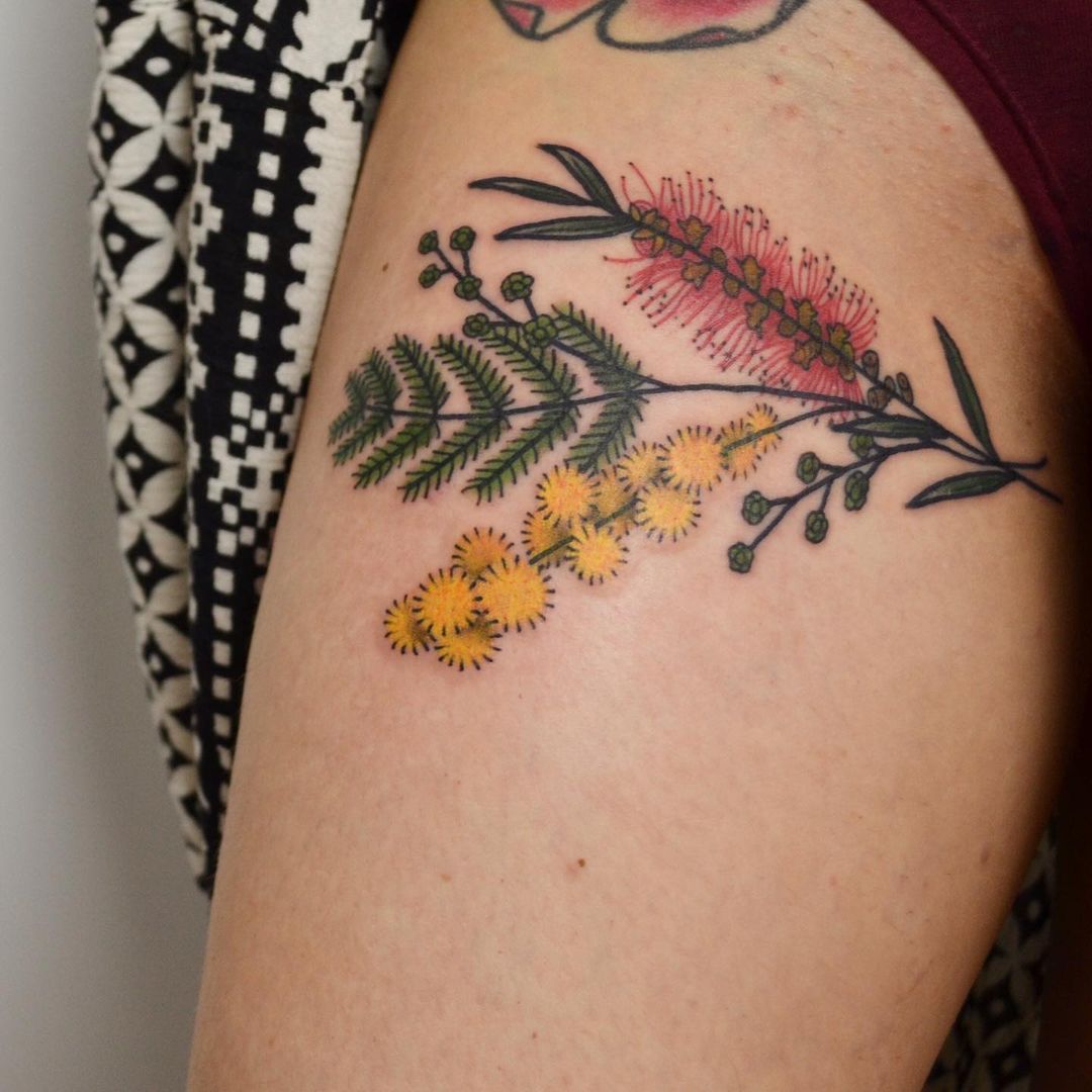 Acacia leg tattoo