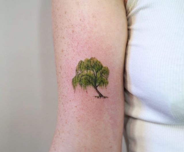 colorful willow tree tattoo