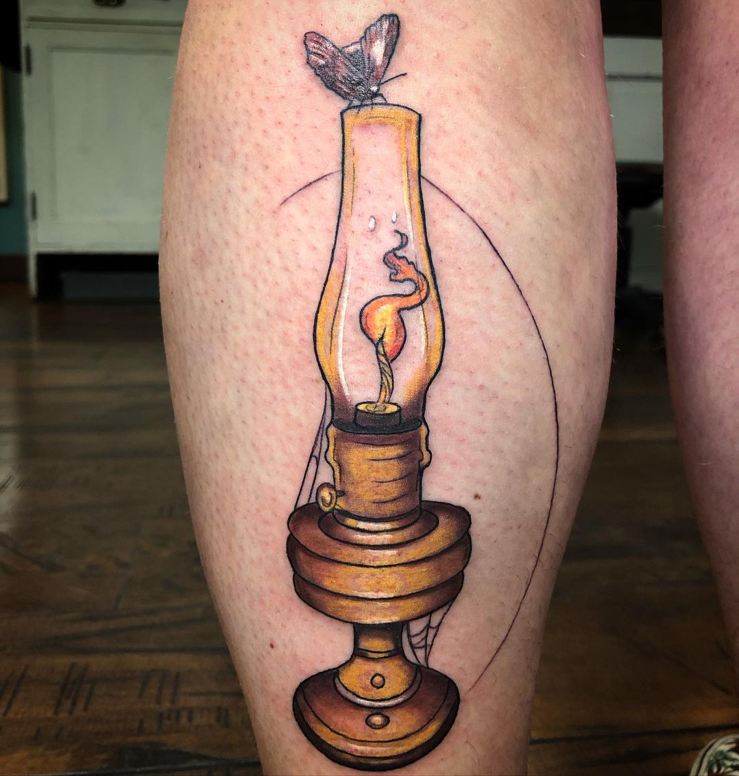 oil lamp leg tattoo