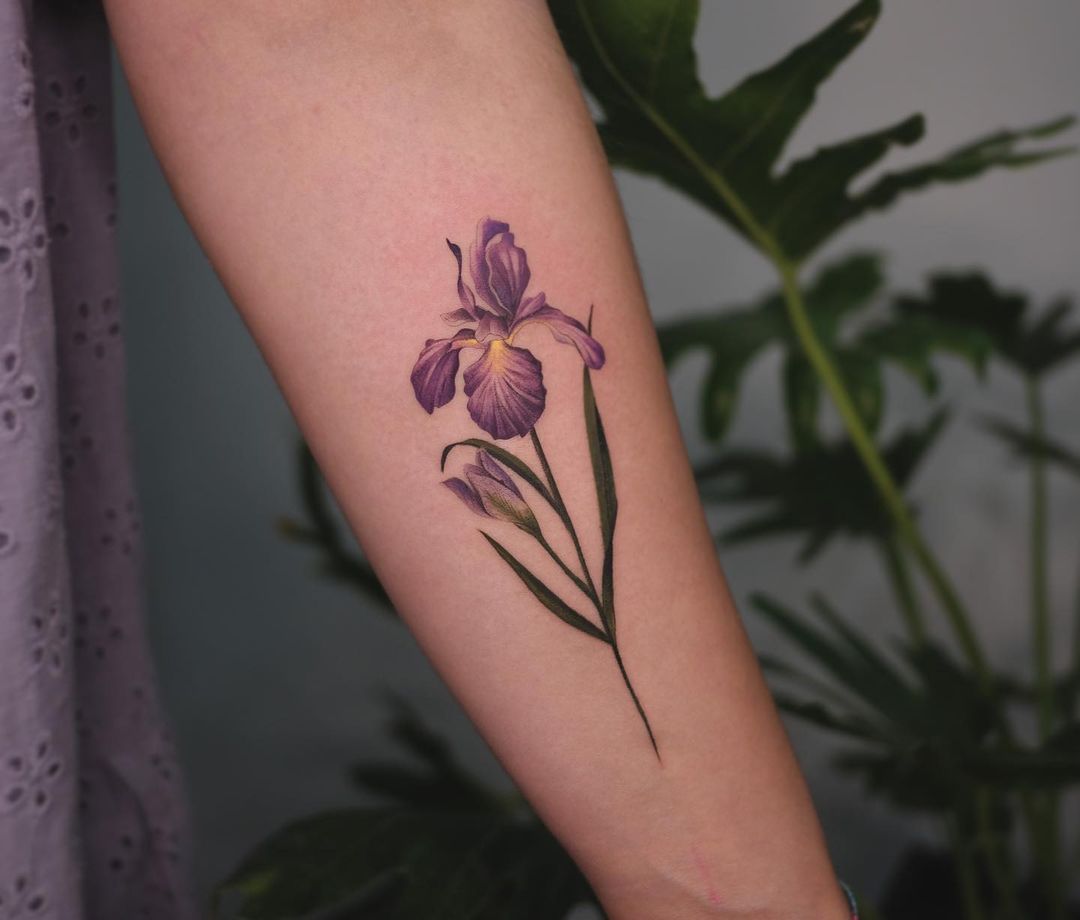 Iris flower arm tattoo