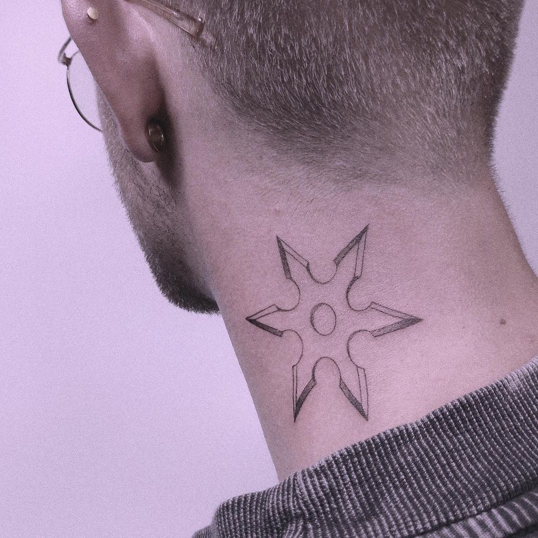 Shuriken neck tattoo