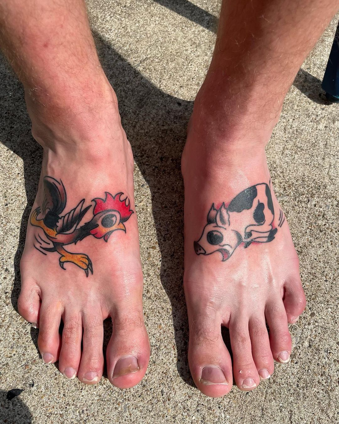 pig and roster feet tattoo
