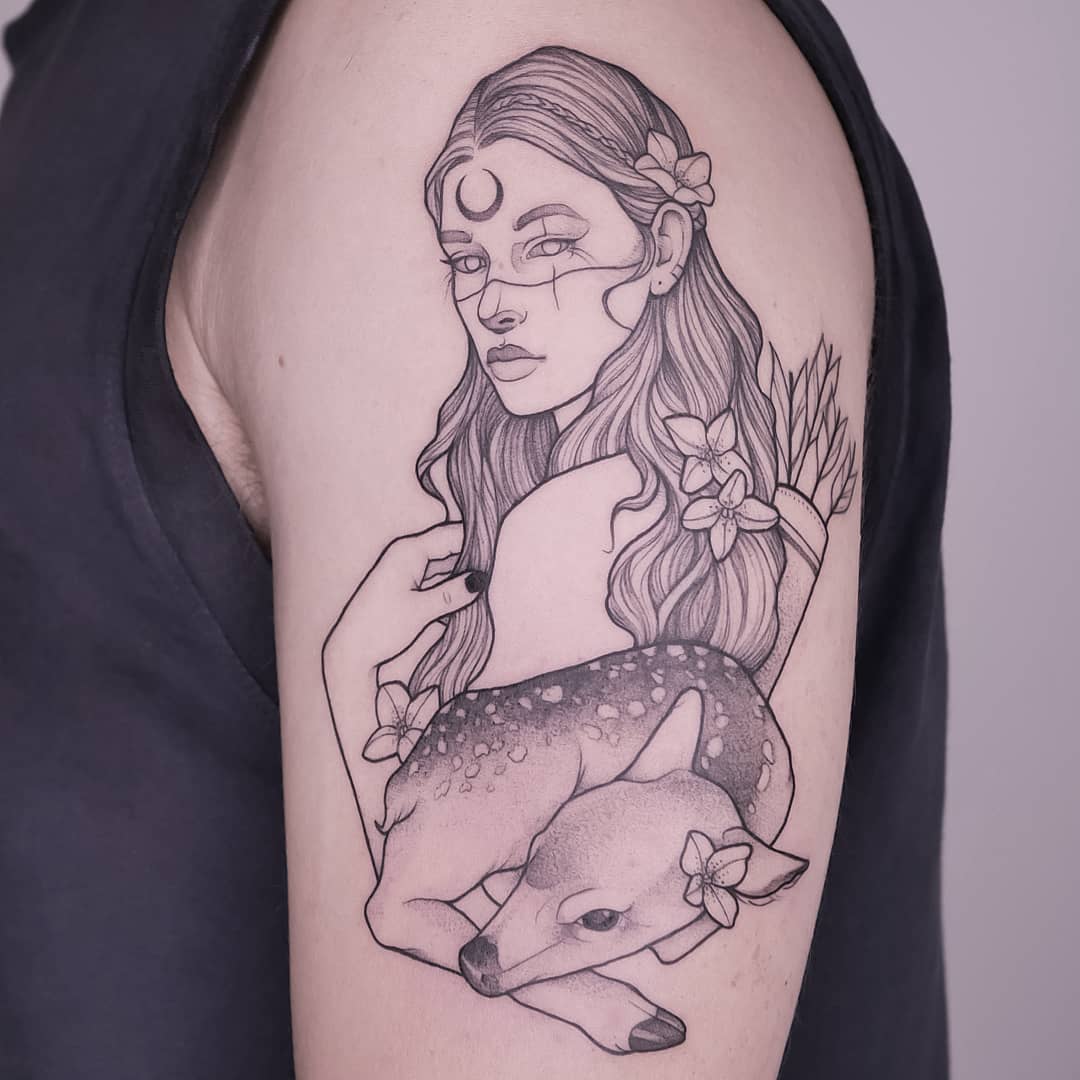 Artemis shoulder tattoo