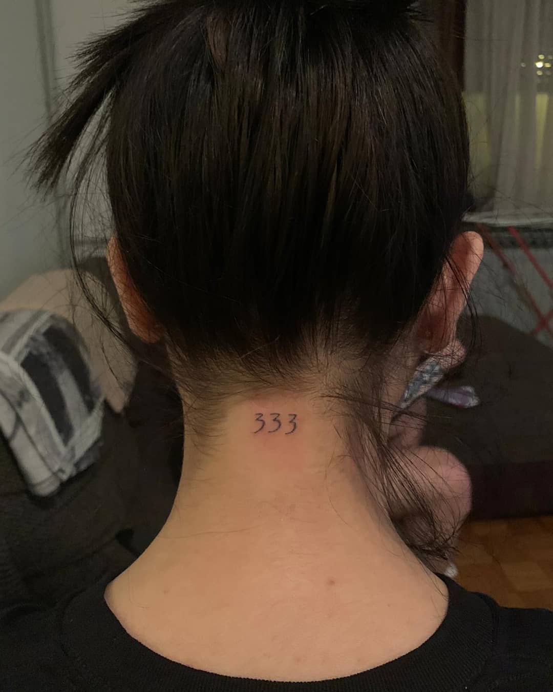 333 behind the neck tattoo