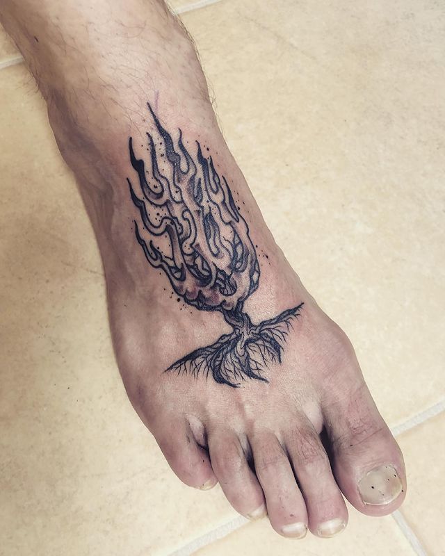 Burning Tree foot Tattoo