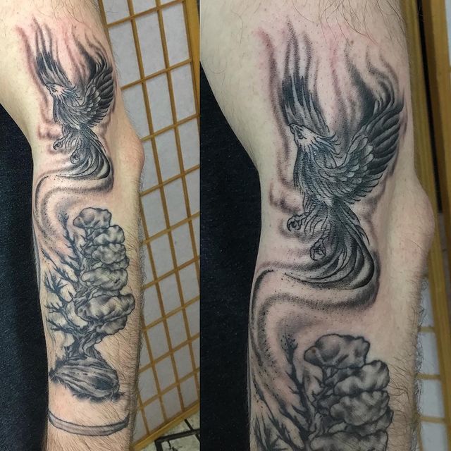 Burning Tree phoenix Tattoo 