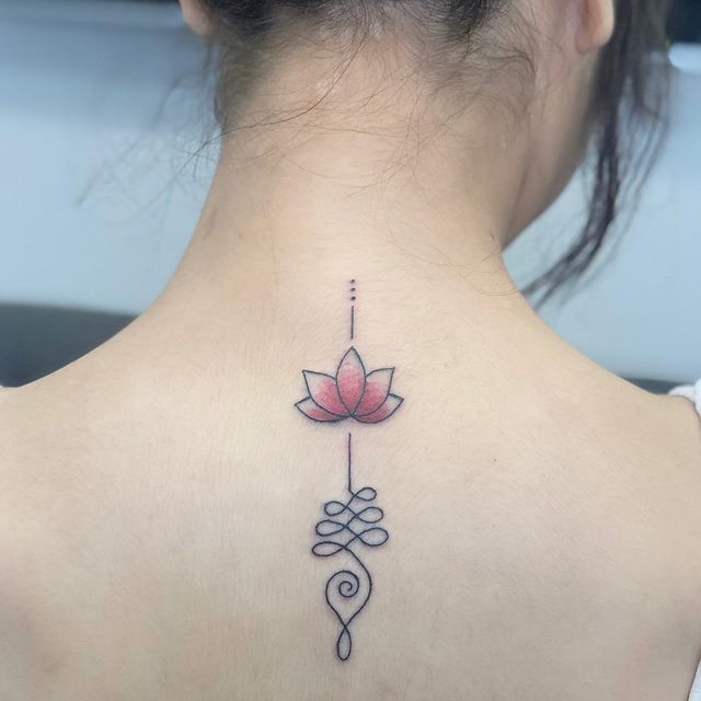 Lotus Unalome back Tattoo 