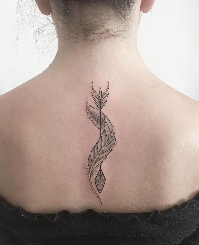 Feather Arrow back Tattoo