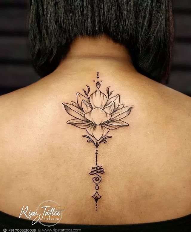 Lotus Unalome back Tattoo
