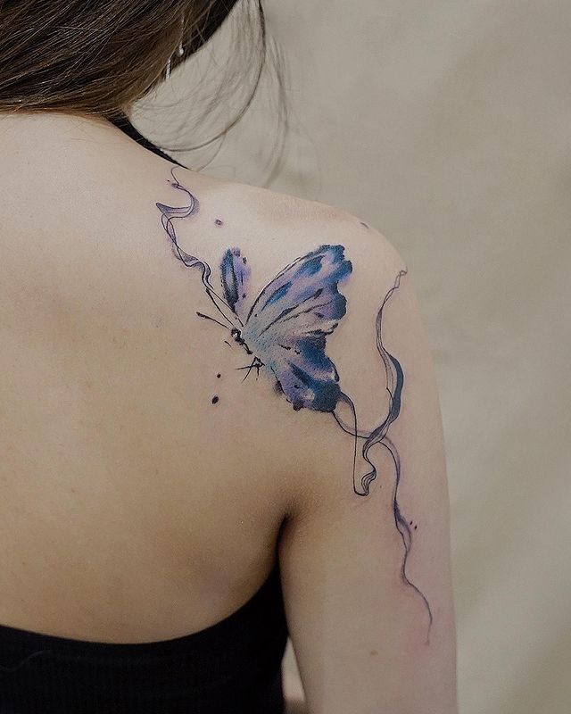 blue burning butterfly tattoo
