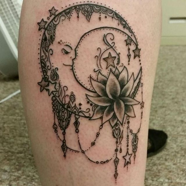 lotus moon leg tattoo