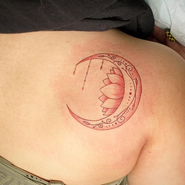 lotus moon back tattoo