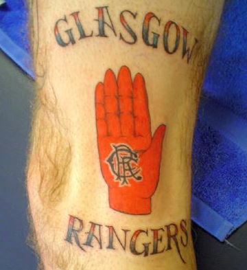 Red hand of Ulster glasgow rangers supporter tattoo