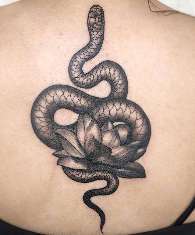 Snake and Lotus Tattoo
