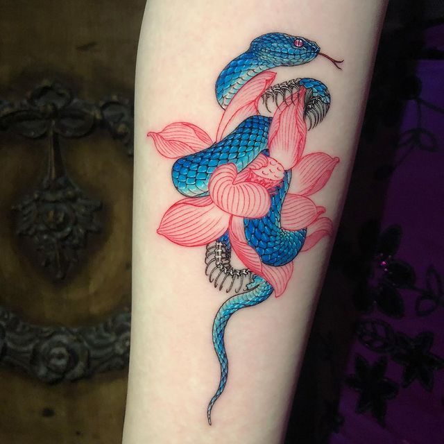 Snake and Lotus Tattoo