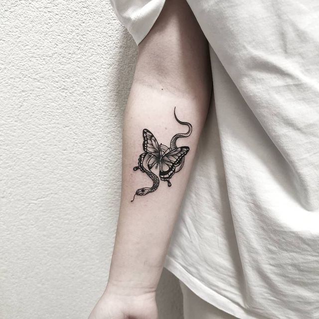 snake butterfly tattoo