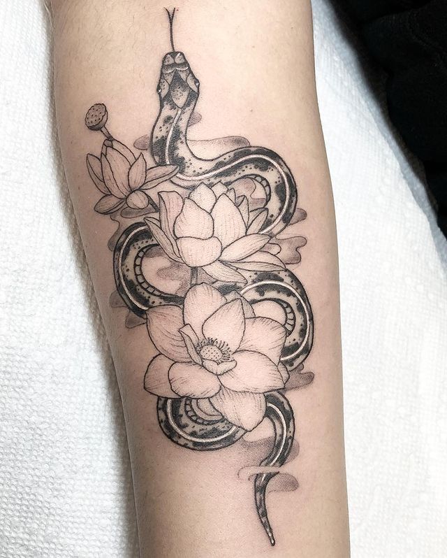 snake and lotus tattoo