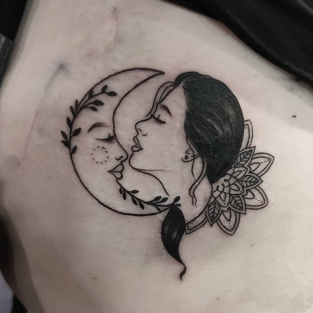 Girl and moon tattoo