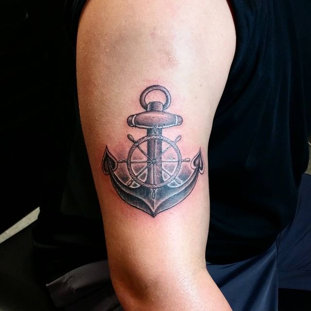 Anchor and Wheel Tattoo