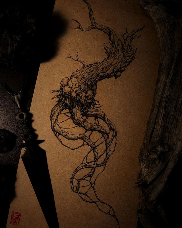 Demonic Tree Hand concept tattoo