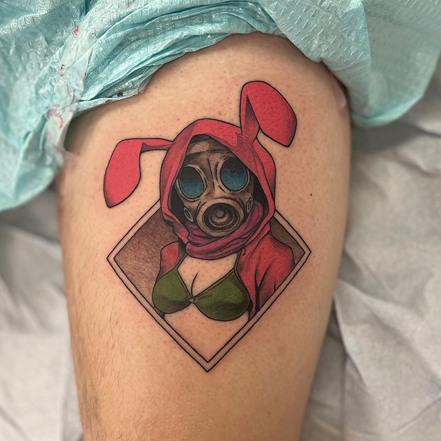 Gas mask bunny girl tattoo