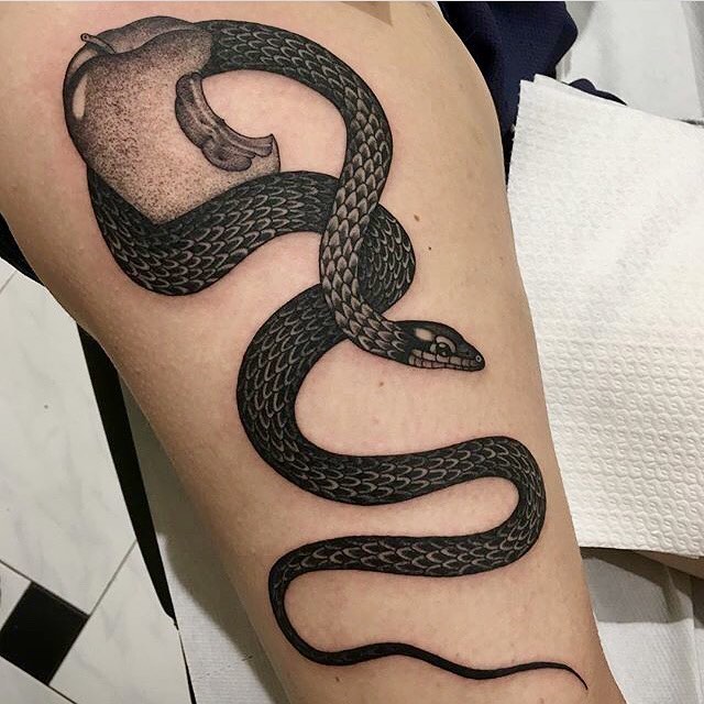 Snake and apple tattoo