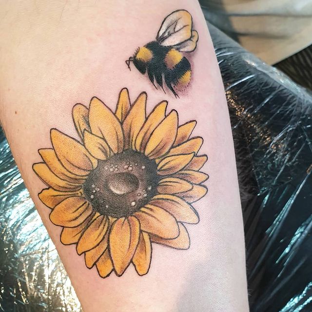 Sunflower and Bee Tattoo