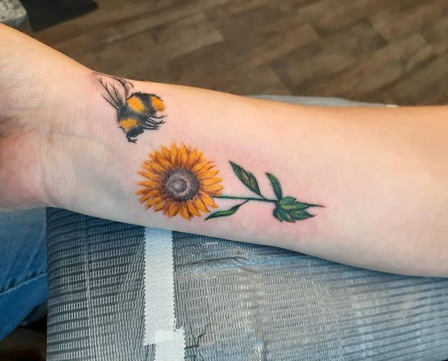 Sunflower and Bee Tattoo