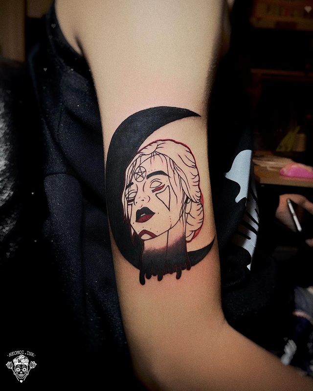 Girl and moon tattoo 