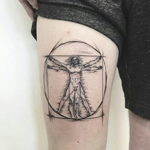 Virtruvian Man Tattoo on the leg