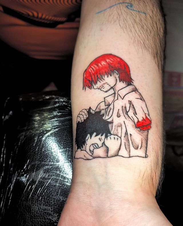 Shank and luffy tattoo ( scene where he saved luffy from drawning) 